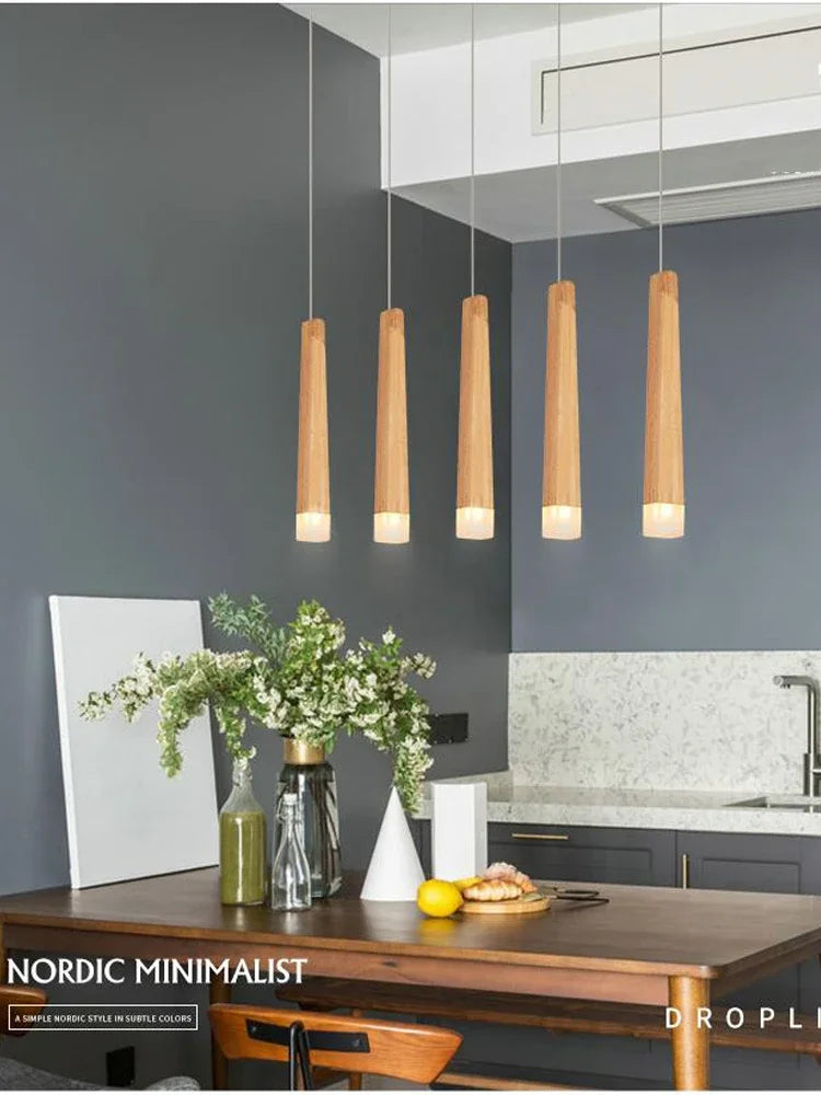 Wood LED Pendant Light 7W hang lamp dining/living room Kitchen Island Shop bar cafe droplight Long Tube nordic pendant lights