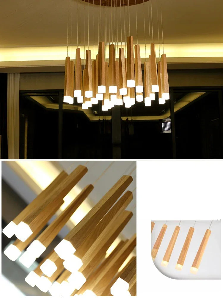 Wood LED Pendant Light 7W hang lamp dining/living room Kitchen Island Shop bar cafe droplight Long Tube nordic pendant lights