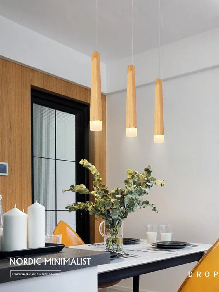 Wood LED Pendant Light 7W hang lamp dining/living room Kitchen Island Shop bar cafe droplight Long Tube nordic pendant lights